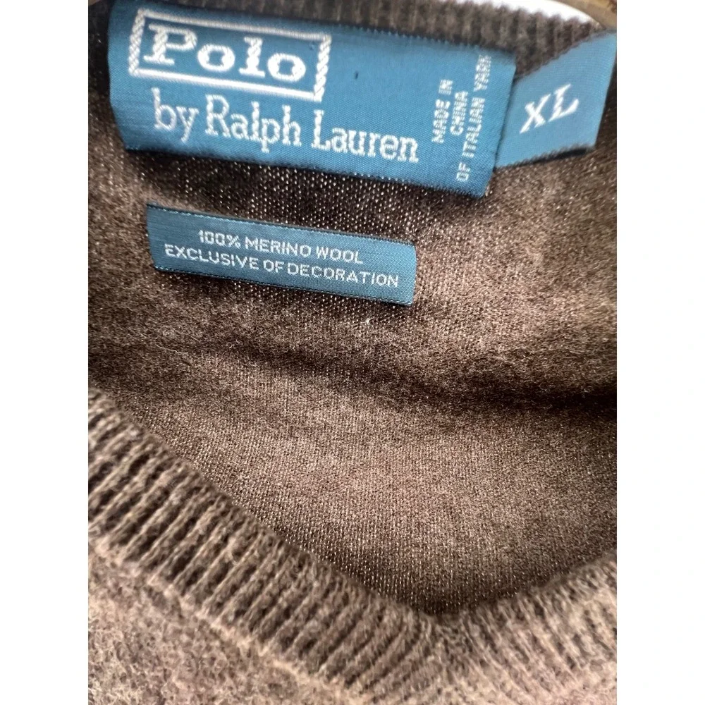 Polo Ralph Lauren Merino Wool‎ V Neck Sweater Brown XL Mens